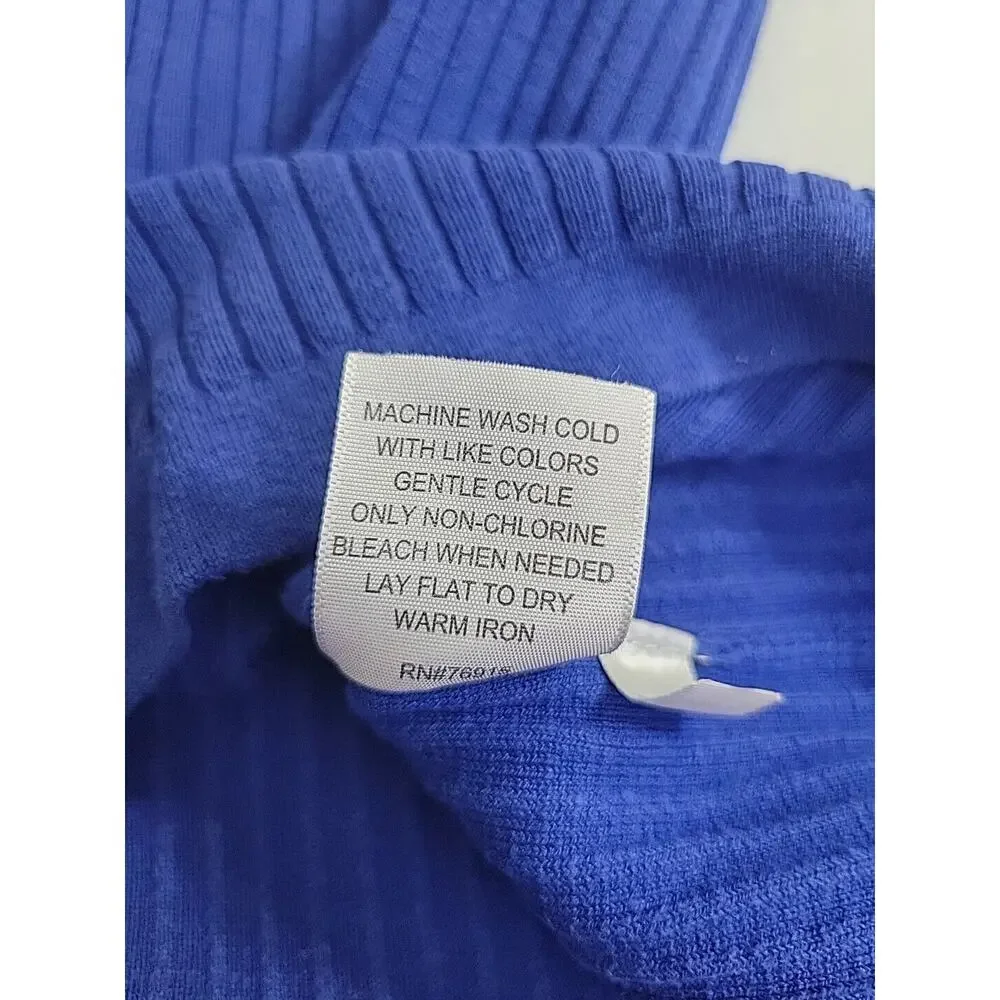 Appleseed's Blue High Neck Silk Blend Ribbed Pullover‎ Sweater Womens Size Large